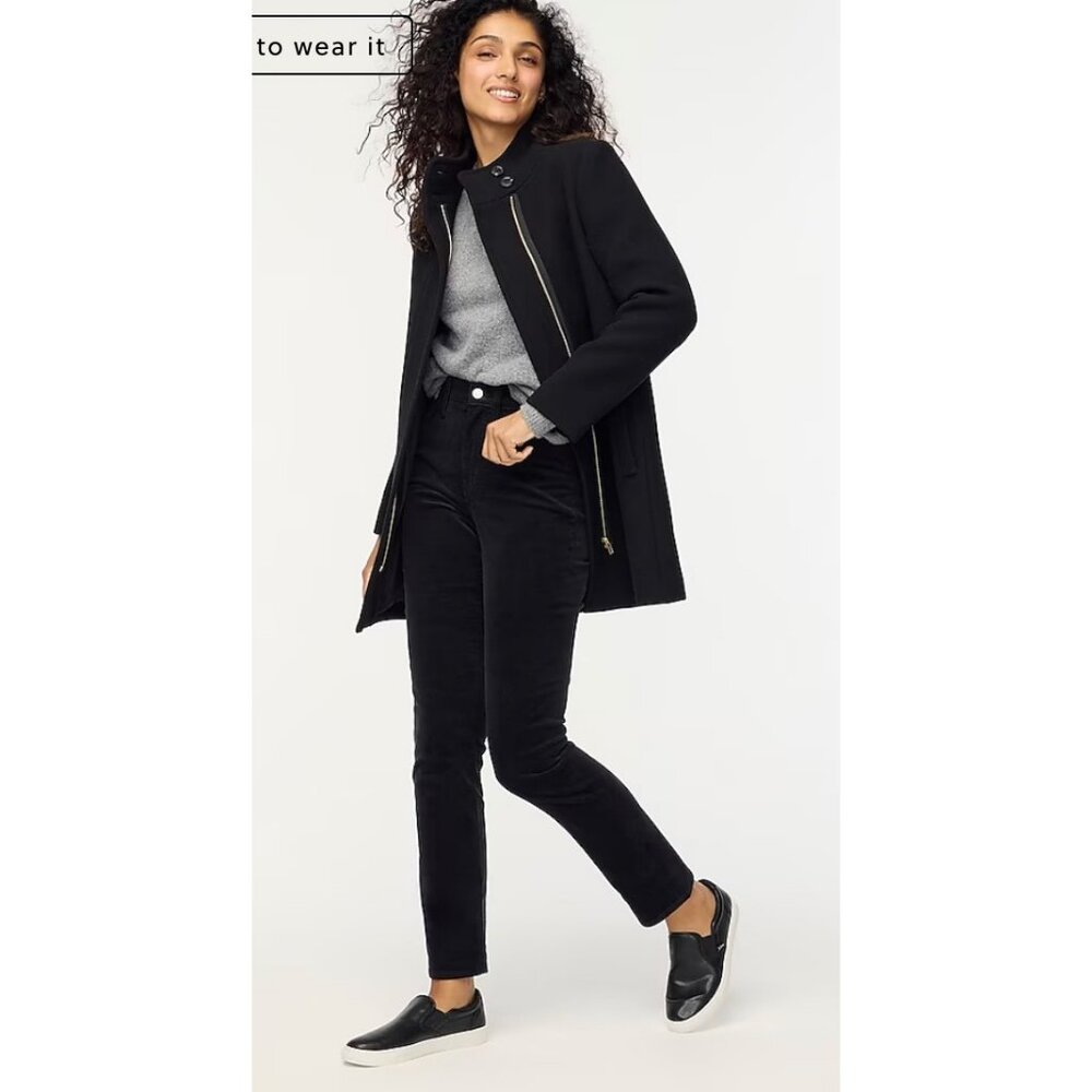 J.Crew Womens $298 Petite Button Neck City Coat Black Size P00 BU264